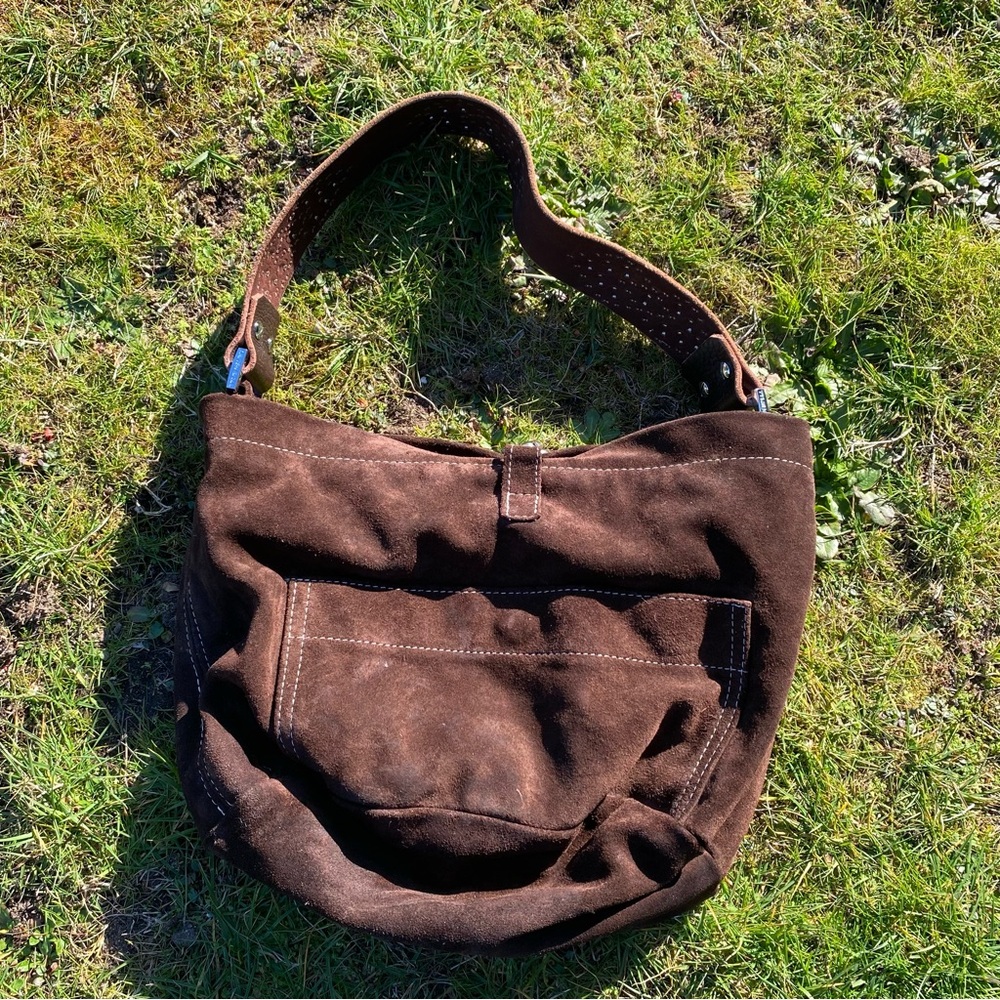 Tylie Malibu Rocker Brown Suede Rhinestone Shoulder Bag